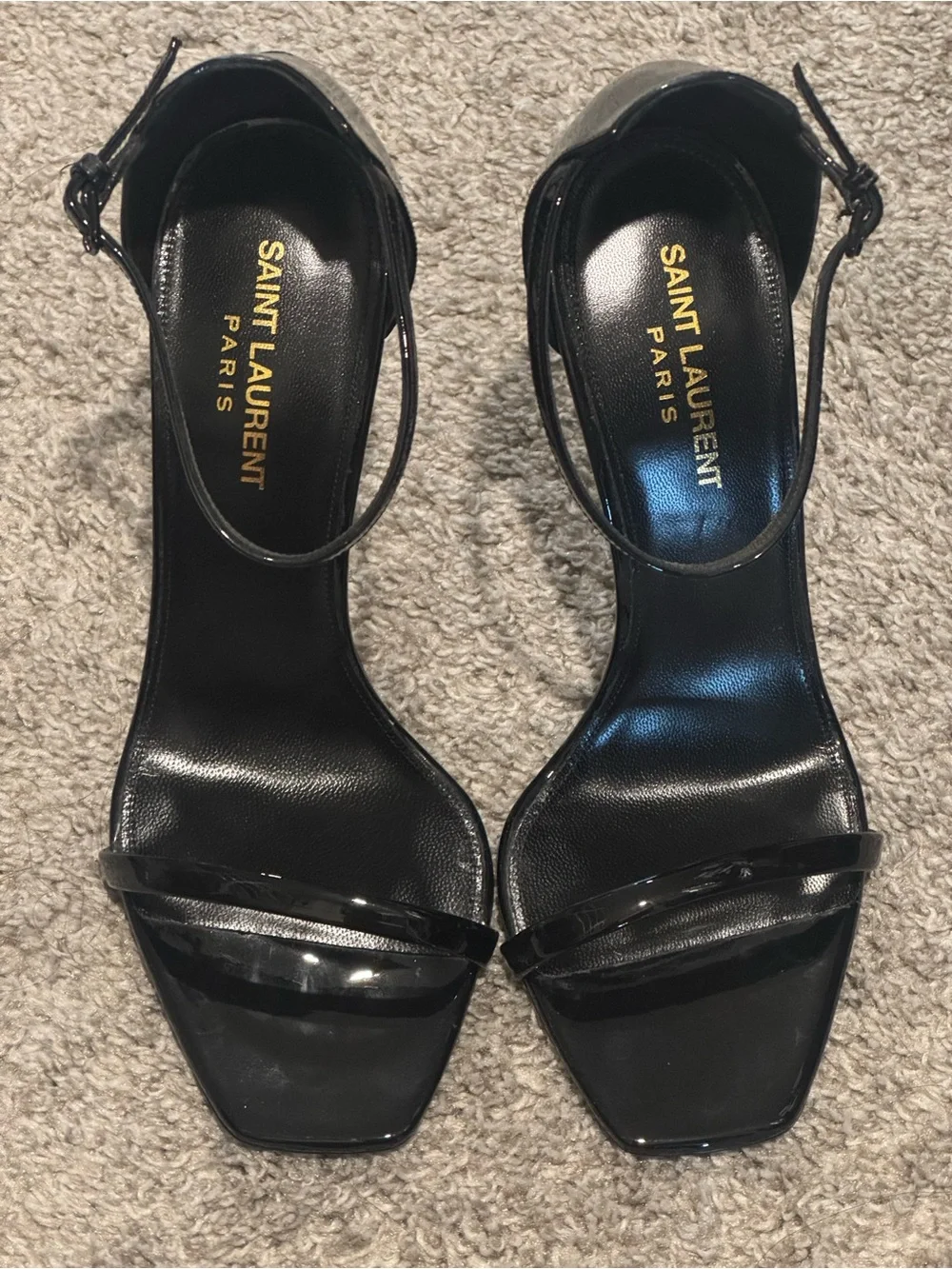 Saint Laurent Black Patent Logo-Detail Stiletto Sandals - Picture 4 of 6